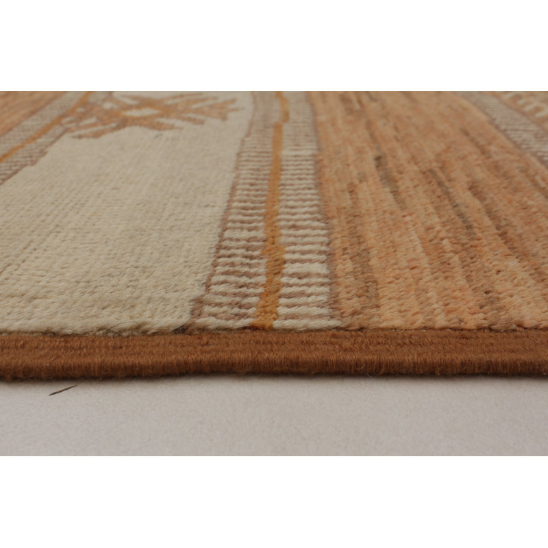 Tapis à main one-of-kind-noué la 2010 shalimar orange/crème 5 pi 9 po x 8 pi, laine de 9 po Céline