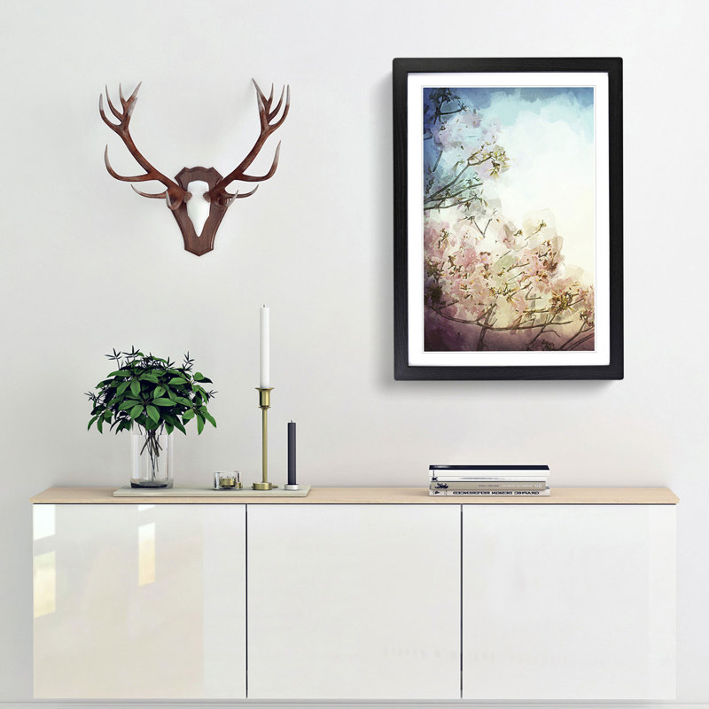 Pretty Pink Cherry Blossom Tree in Abstract - Framed Print, Black, 50cm H x 35cm W x 2cm D