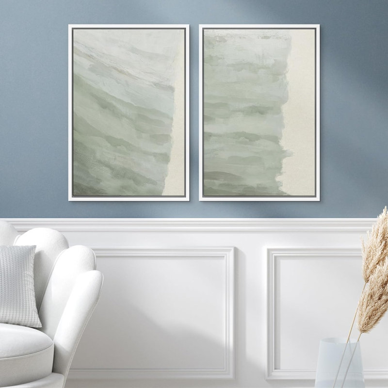 Collage de coups de peinture rustique blanc et brun clair - ensemble d'impressions sur toile flottante, Blanc