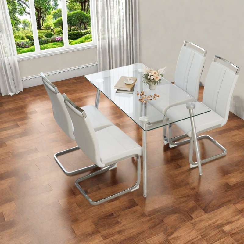 Ensemble de table de salle à manger moderne en verre avec pieds argentés pour la cuisine à domicile