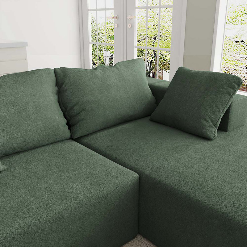 Canapé modulaire revêtu de tissu d'ameublement Kurland, Chenille verte