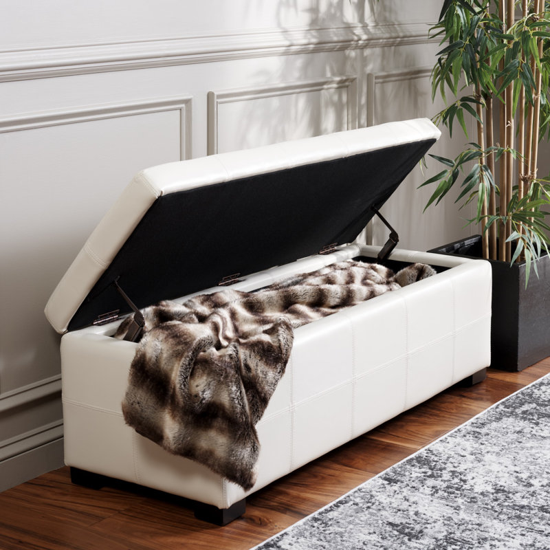 Alescia Faux Leather Upholstered Storage Bench, Flat Cream Faux Leather, 46.9" X 18.3" X 16.7"