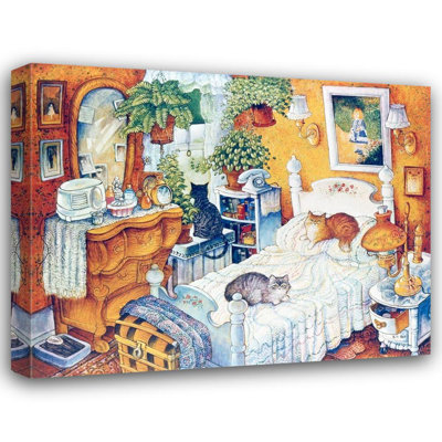 Alcott Hill® Bell, Bill Gallery Wrapped Canvas Art Titled: Bedroom Cats
