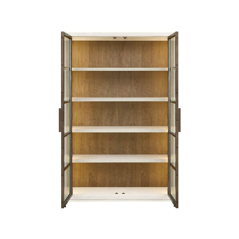 Mist Display Cabinet 50" Wide Tall Elegant Mist Oak Finish Smoked Gold Metal Doors, Cream