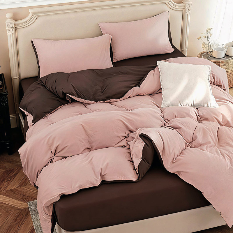 Jersey Cotton Set, Queen Duvet Cover + 2 Standard Shams,  Pink Chocolate