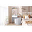 Small Vanity Desk with Mirror and Light, Dressing Table with Charging Station & Fold-up Panel for Small Space, Compact Makeup Vanity Set with Hidden Stool for Bedroom