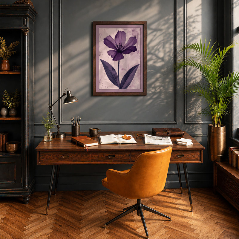 Purple Petals Botanical - Framed Print, Walnut, A4 - 29.7 x 21.0 cm