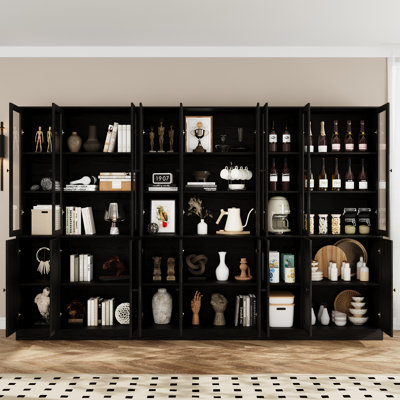 106.3" W Book Cabinet Storage Bookcase, 5-Tier Modern Bookshelves With 18 Doors