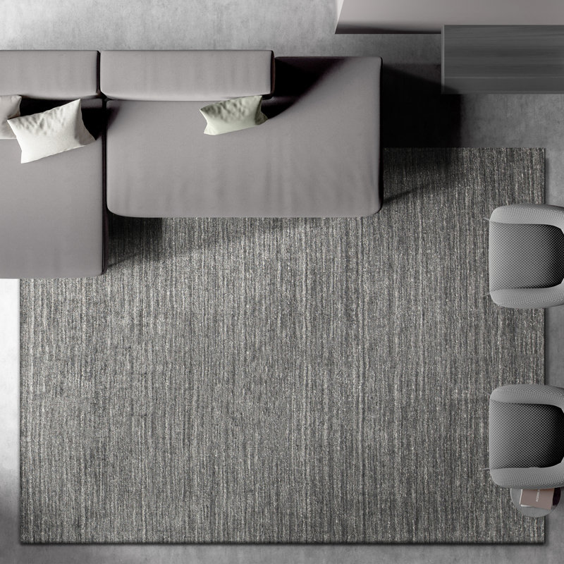 Wool Area Rug in Gray, Rectangle 6' x 9'