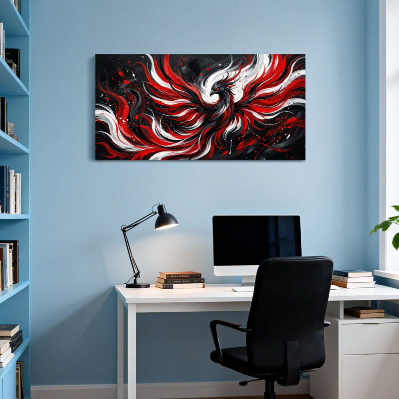 Animaux, rouge, blanc, noir, motif abstrait de Phoenix, H 16 po x l 32 po