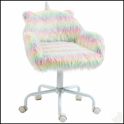 Comfortable Faux Fur Upholstered Office Chair With Swivel, Adjustable Height, And Wheels For Enhanced Productivity