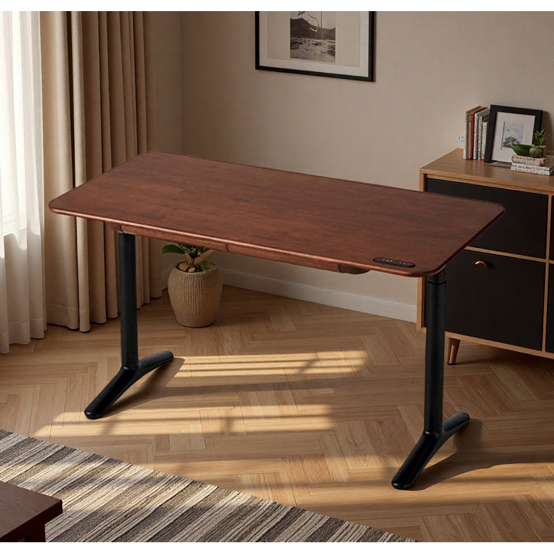 Modern Solid Wood Smart Electric Lifting Desk, 28.71" H x 47.24" W x 27.56" D, Brown/Black