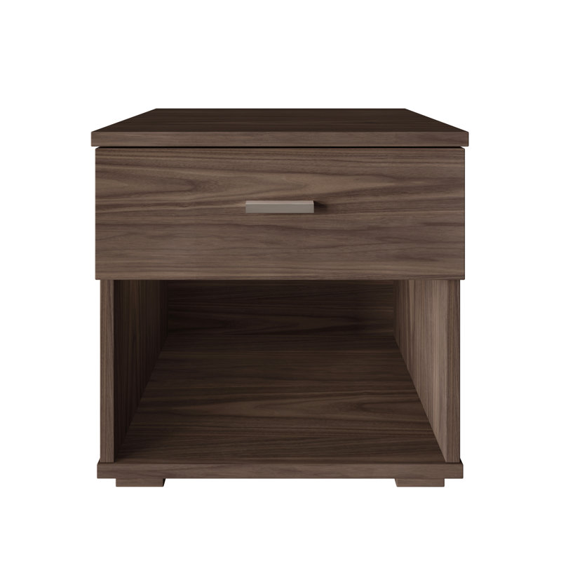 Novara Single Drawer Low Profile Nightstand, Walnut