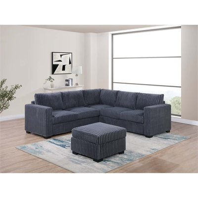 Magnifique ensemble de conversation modulaire 4 pièces avec repose-pieds gris foncé