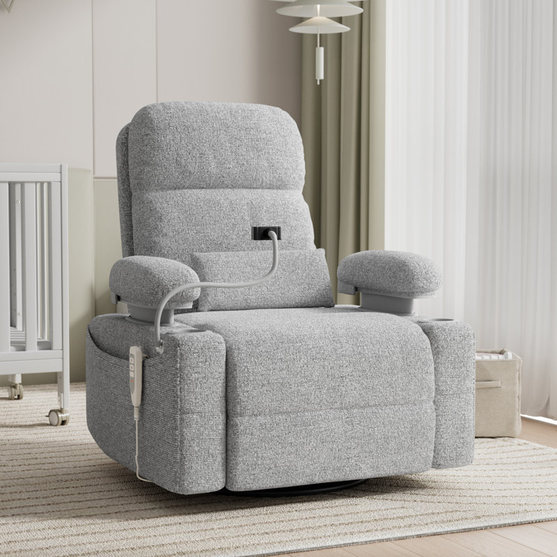  Oversized Rocking Chair Nursery Electric Adjustable Armrests Swivel Reclining Glider With Phone Holder And Usb Charge - Gray