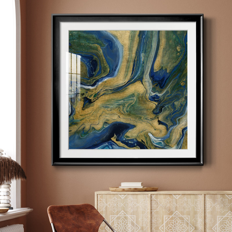 Golden Sea - peinture encadrée, Cadre noir, H 30,5 po x l 30,5 po x P 1,5 po