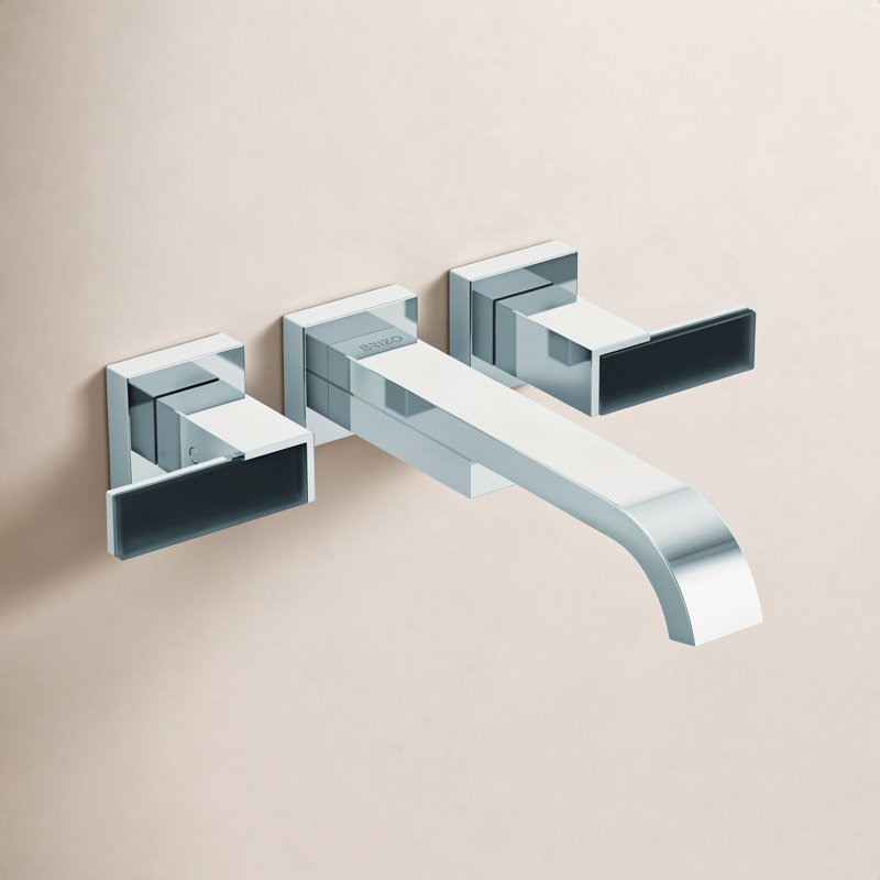 Siderna® Two-Handle Wall Mount Tub Filler, Chrome, Lever with glass black insert