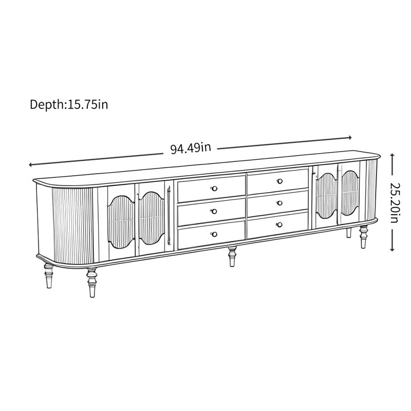 Meuble télé de style français rétro, H 25,2 po x L 94,49 po x l 15,75 po, Noir / brun