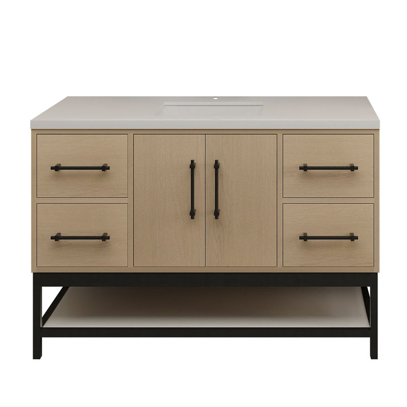 Victoria Wall-Mounted Vanity with Reinforced Acrylic Sink & Rack, Yellow Oak