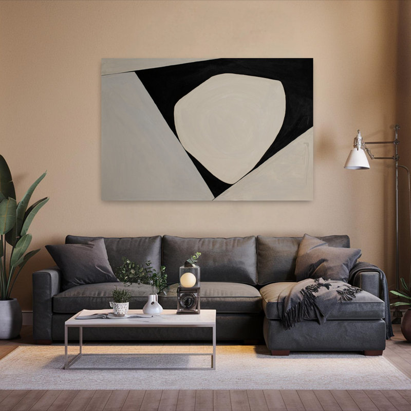 «Geometric Fragments Black 3 Abstract», art mural géométrique contemporain, H 40 po x l 60 po