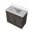 Meuble-lavabo simple en chêne brun avec plateau en quartz blanc-914856081