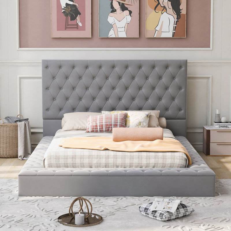 Lit plateforme avec rangement à profil bas Upholstery, gris, Grand