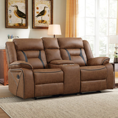 75.2" Wide Modern Breathable Faux Leather Manual Reclining Loveseat With Center Console