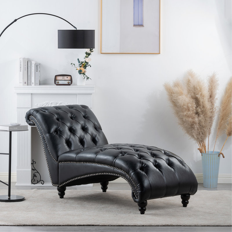 Chaise longue sans accoudoirs touffetée, Noir