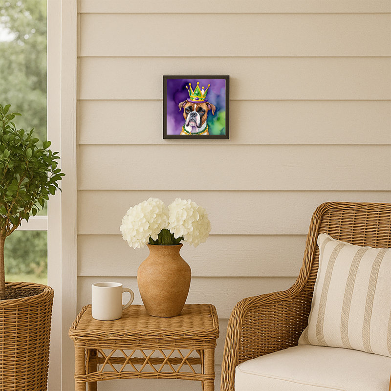 Boxer King of Mardi Gras Framed Metal Print