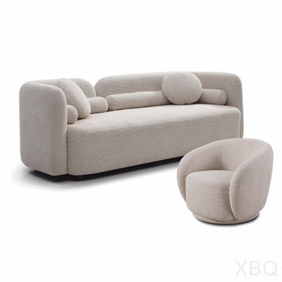 3 + 1, canapé moderne luxueux pour le salon, canapé rembourré en molleton beige bouclé pour bureau personnel, beige clair