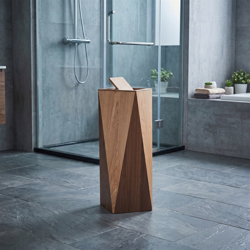 Poubelle en bois avec couvercle et forme de losange en forme de losange, idéale pour les salons et les bureaux