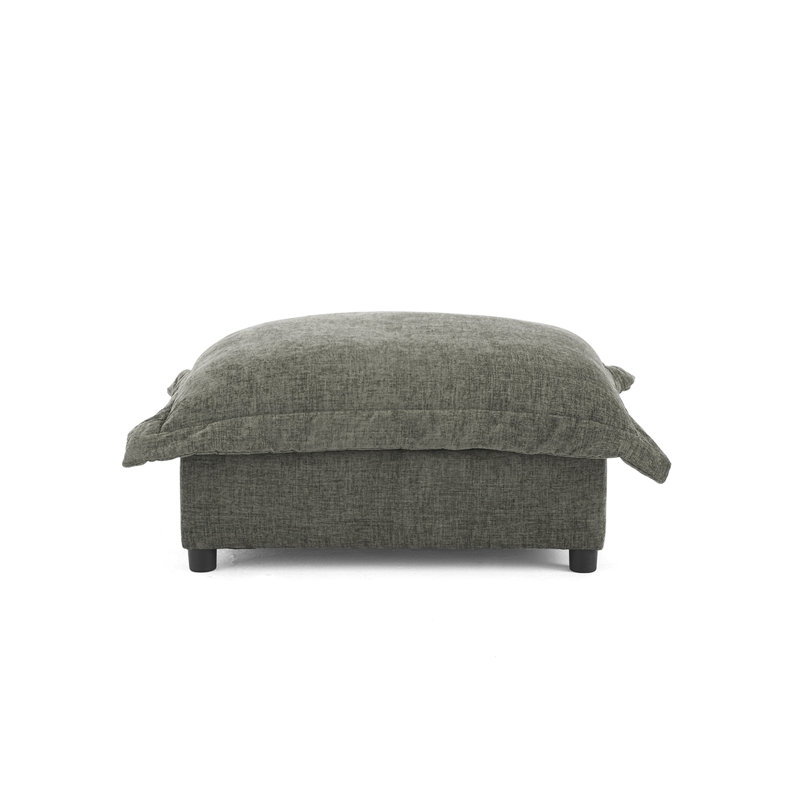 Plush Upholstered Gray Chenille Ottoman Bench – Cloud Cushion Footrest with Oversized Soft Top, Gray