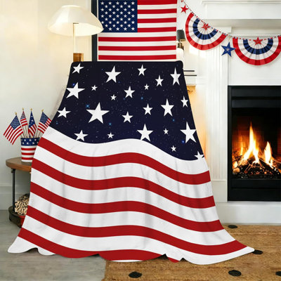 Patriotic Throw Blanket 40x50 Inch, Ultra Soft Fleece Lightweight Blankets with Stars and Stripes,Red White Blue 4th of July Memorial Day Decorative Throw for Couch Sofa Bed