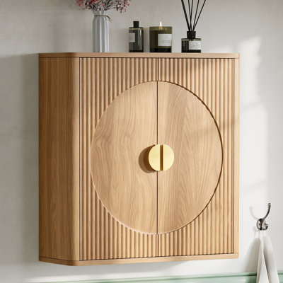 Armoire de rangement suspendue de 58 cm (23 po), rangement moderne en bois pour salle de bain avec 2 étagères réglables, armoire supérieure cannelée fixée au mur pour la cuisine, buanderie, gain de place