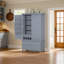 Grande armoire de rangement autoportante en bois avec 8 portes, 3 tablettes réglables, 7 tiroirs et 8 supports à vin-1820950530