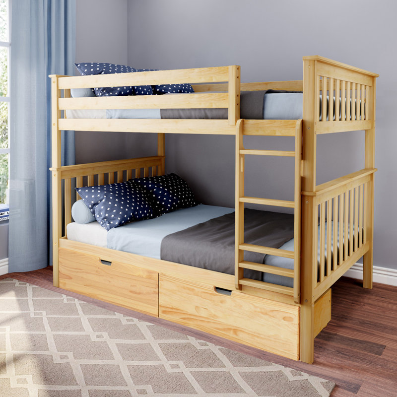 Bolles Kids Bunk Bed with Drawers, Natural, Twin over Twin
