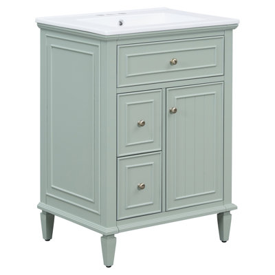 Meuble-lavabo 24 po avec lavabo, meuble-lavabo avec un tiroir rabattable et deux tiroirs, tablette réglable, bois massif et panneau de fibres à densité moyenne