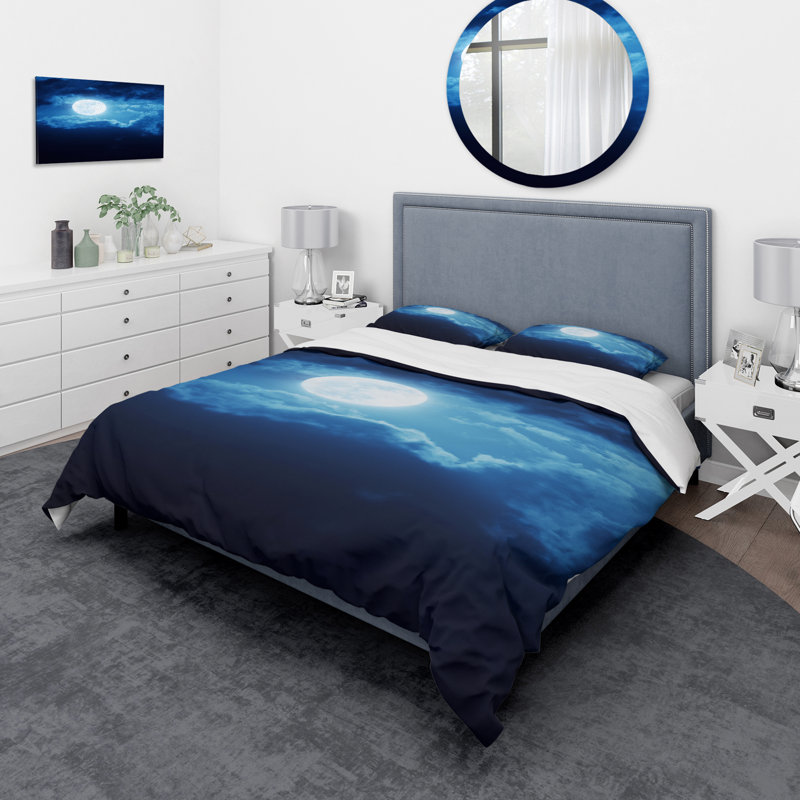 Full Moon In Cloudy Night Sky III - Ensemble de housse de couette nautique et côtier - Polyester en microfibre