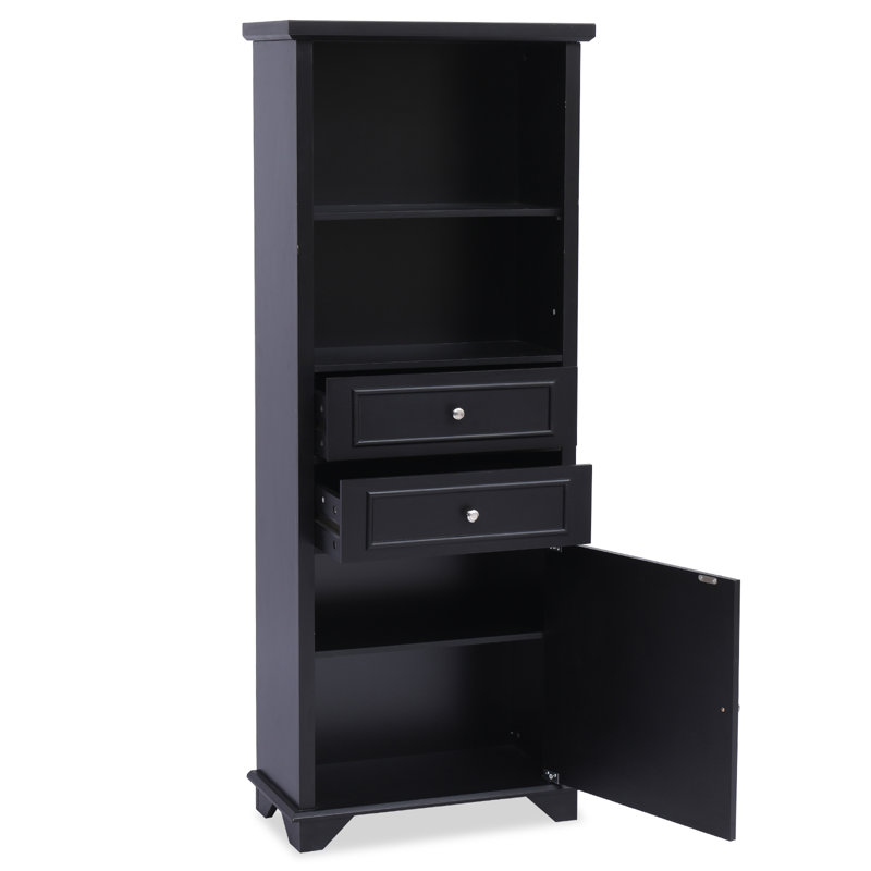 Armoire de rangement Arthelia, armoire de salle de bain autoportante en bois avec 2 tiroirs, armoire de rangement latérale avec tablette réglable pour salle de bain, salon, cuisine, salle d'étude, noir