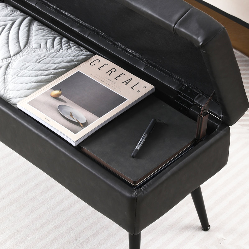 Faux Leather Upholstered Storage Bench Ottoman, Retro Brown