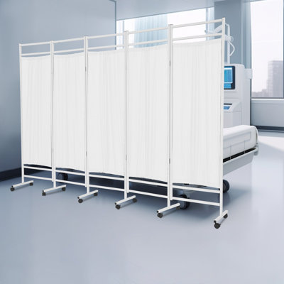 5-Panel Medical Privacy Screen Room Divider With Wheels Portable And Foldable For Hospital Wards, Cinics
