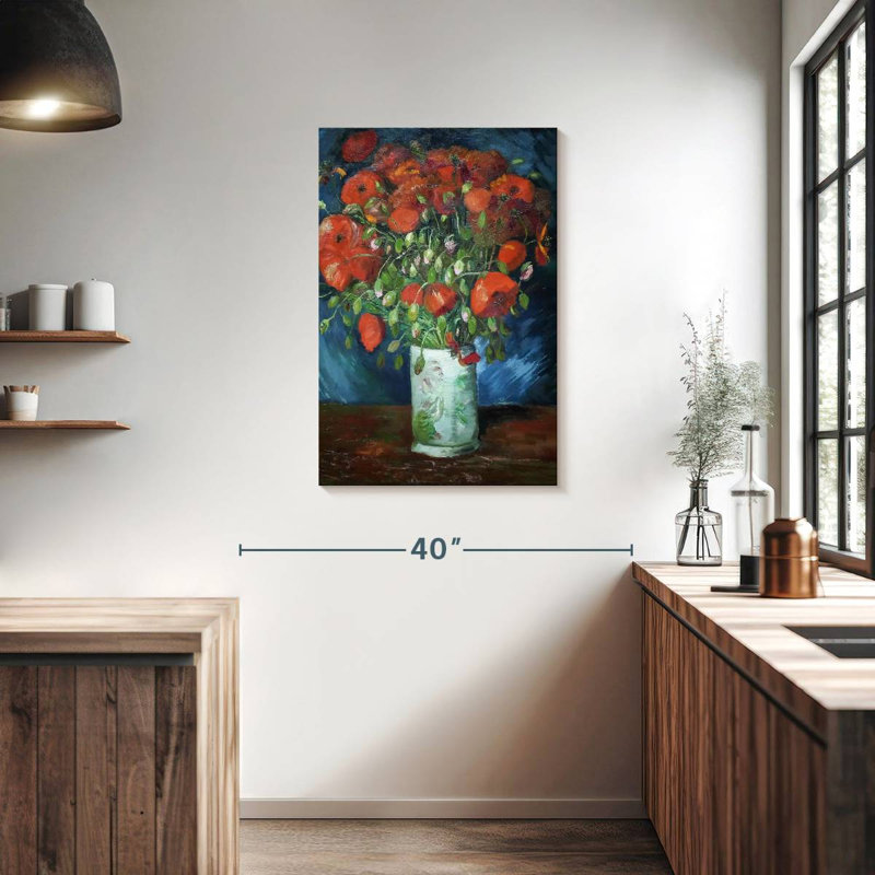 Vase Harnek avec coquelicots rouges, H 36 po x l 24 po