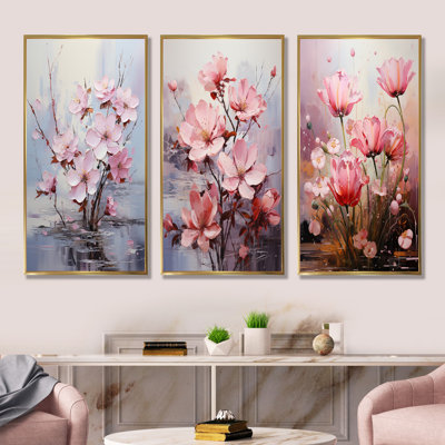 Ensemble de 4 reproductions d'art sur toile rose fuchsia