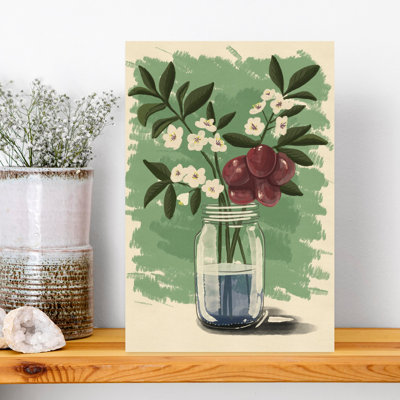 Fresh Flowers And Berries Rustic Vibrant Abstract Fruit Nature Wall Art Print 1 Piece Wrapped Canvas Wall Art