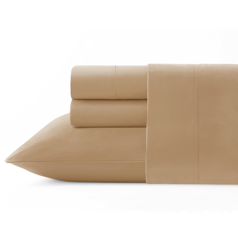 Celeste Home 610 Thread Count 100% Long Staple Cotton Deep Pocket Sheet Set, King, Sesame