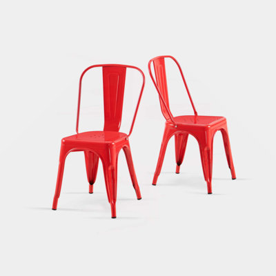 Set Of 2 Industrial Metal Dining Chairs 18 Inch Seat Height Stackable Indoor Outdoor, Lightweight Easy-Clean Surface, Easy Assembly, Durable Modern Design
