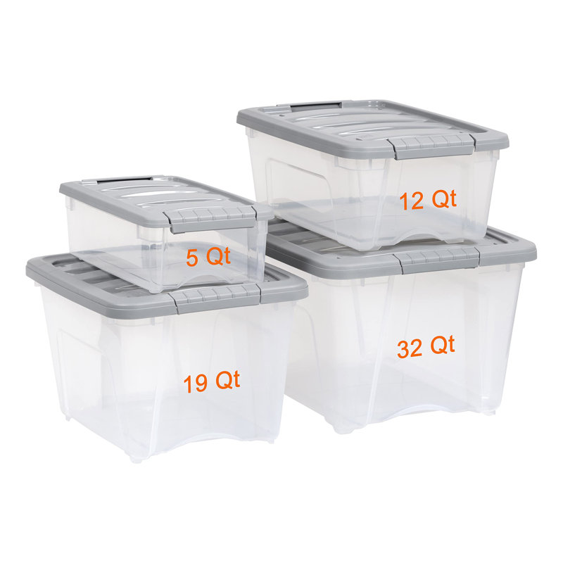 Plastic Storage Containers With Secure Latching Lids, Stackable Organization Bins, 5 Quart, Set Of 10