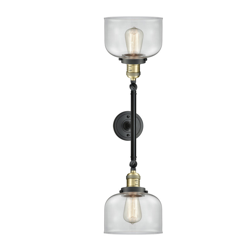 Bell - Luminaire de meuble-lavabo 19 po 2 lumières, Clair, Laiton antique noir, Ampoule à DEL rétro de 6 watts
