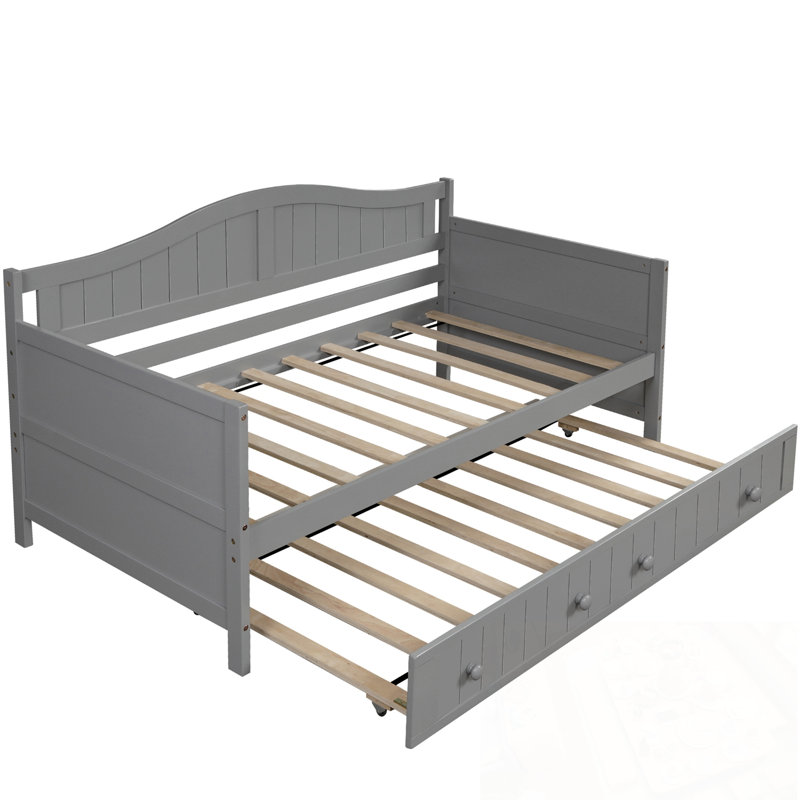 Twin Wooden Marjorie with Trundle Bed, Gray