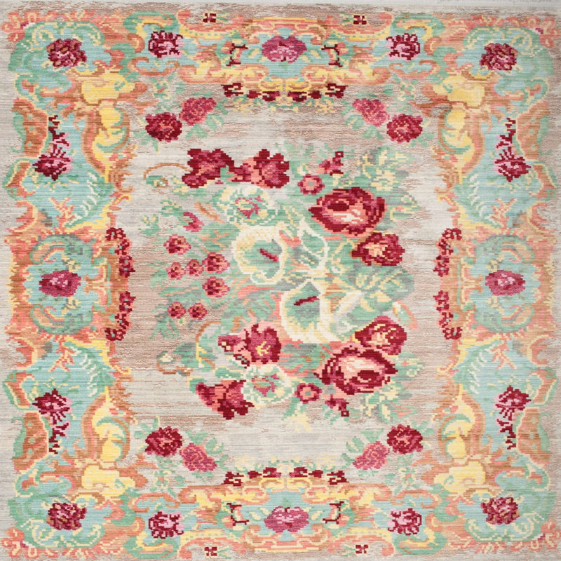 Tapis contemporain rouge / orange, Rectangle 2 pi x 5 pi